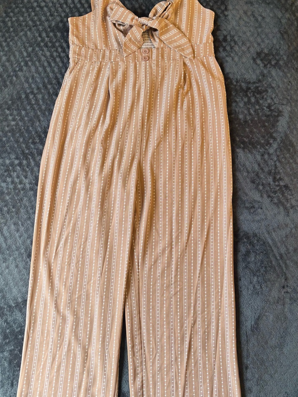 Tan Striped Tie-Front Wide-Leg Jumpsuit